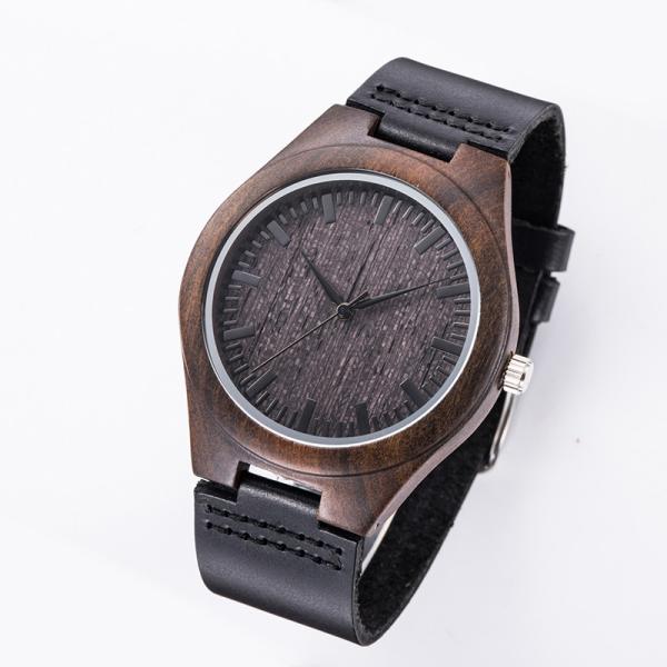 Wood Face Watch With Leather Band / Miyota Movement Leather Watches For Men