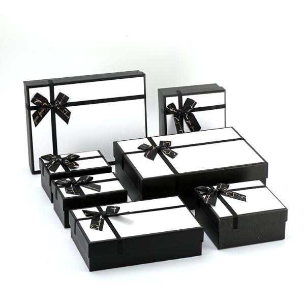 Custom Size Accepted Black Lid And Base Perfume Gift Packaging Paper Box With Ribbon