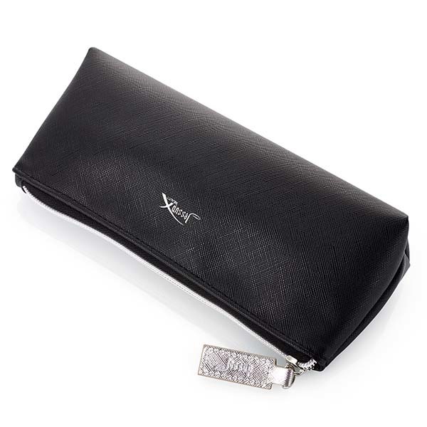 Black ODM Leather Travel Makeup Bag Metal Zipper Head