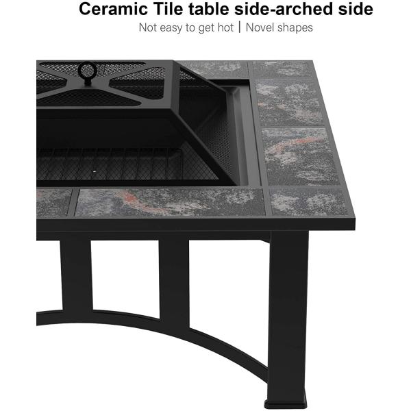 Outside Table Square Patio Outdoor Barbecue Fire Pit With Ceramic Tile