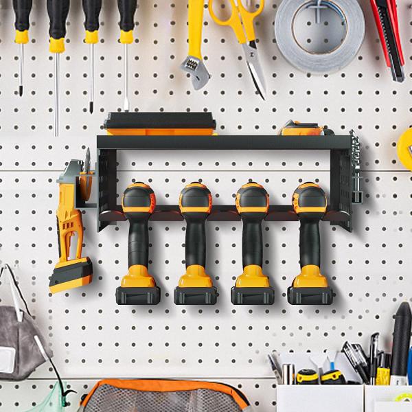 Garage Cordless Power Tool Pegboard Hook Organizer with 2 Shelf Cordless Drill Storage