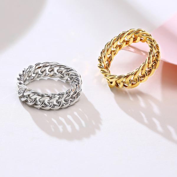 Men Women Silver Gold Stainless Steel Chain Ring 6mm With Invisible Setting Inlay