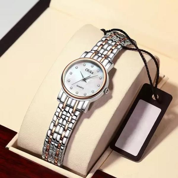 Round Ladies Quartz Watch Bracelet Set Green Dial Simple Rose Gold Mesh Luxury