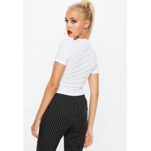 White Rose Embroidered Crop T Shirt Clothing Women