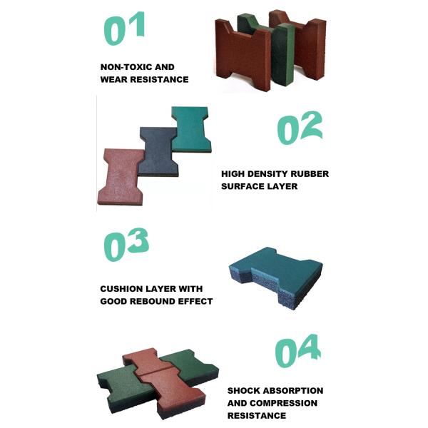 Safety Rubber Flooring Playground Rubber Tiles  Outdoor Colorful Dog-bone Rubber Pavers