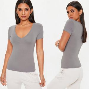 Quality Grey V Neck Fitted T Shirt Clothing Women for sale