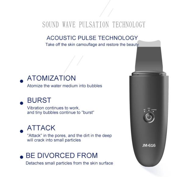 CE ROHS Handheld Acoustic Pulse Ultrasonic Skin Scrubber