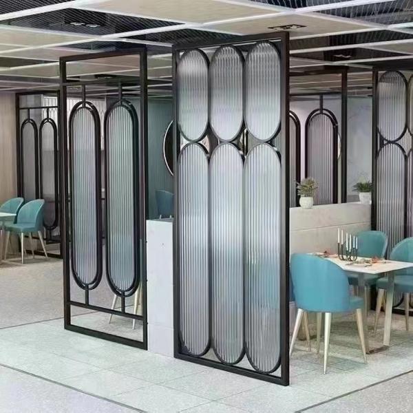 Metal frame inlaid art glass indoor decorative room divider screen