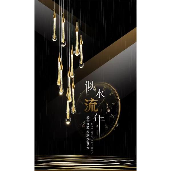 Modern Simple Crystal Water Drop Stairwell Chandelier 3200-6500K Three Colors Change Light For Duplex Hotel Restaurant Villa