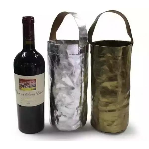 Washable Kraft Paper Single Wine Bottle Bag Thermal / Tear Resistant Portable Waterproof