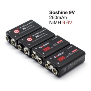 Quality Soshine 9V 6F22 Ni-MH Rechargeable Battery: 260mAh 9.6V for sale