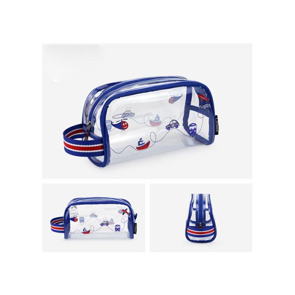 Promotional PVC Transparent Bag , Kids Pencil Case With PP Webbing Stripe Handle
