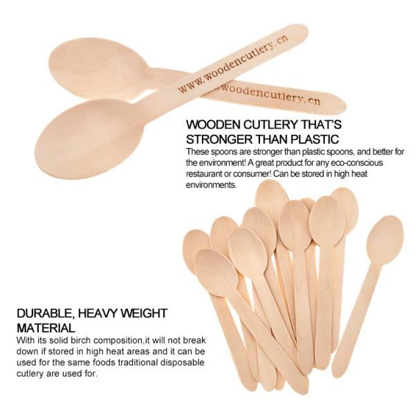 Food Safe Wooden Party Cutlery Compostable Wooden Spoons Customization
