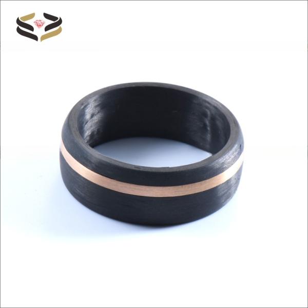 Carbon Fiber Rose Gold Circle Inlay Men's Wedding Band Black 8mm for Engagement