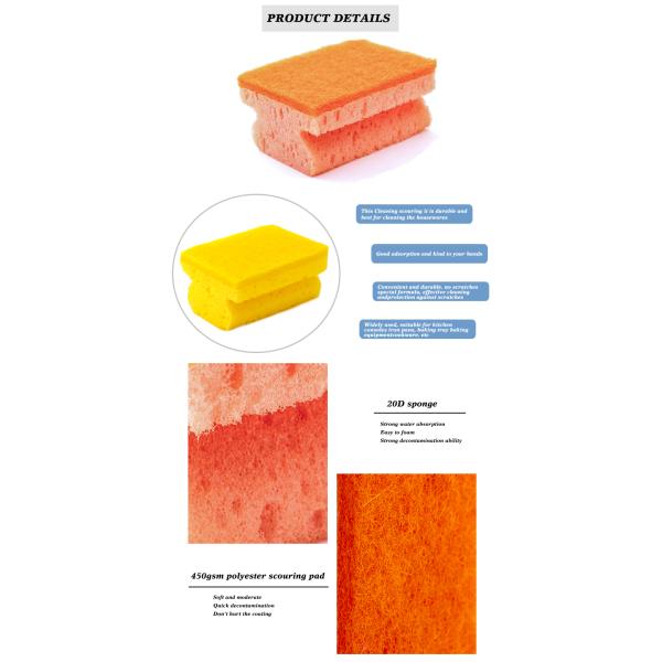 Custom Heavy Duty Kitchen Cleaning Sponge with Scouring Pad