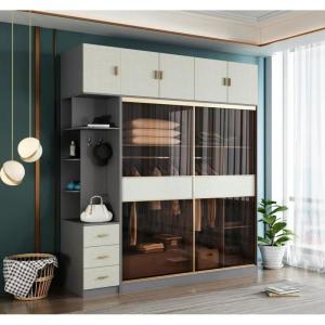 China Open Shelves Sliding Door Bedroom Wardrobe With LED Lighting on sale