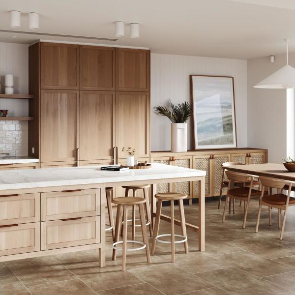 Modern Light Luxury Design Kitchen Wood Veneer Kitchen Cabinet With Island