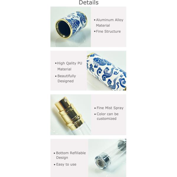 Luxury Aluminum Cosmetic Packaging Custom Bottom Filling Travel Case Leather 5Ml Atomizer Perfume Refill Bottle