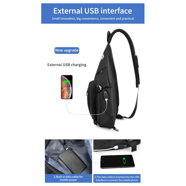 Factory wholesale student fashion USB charging custom messenger bag waterproof bicycle sports Sling chest bag men