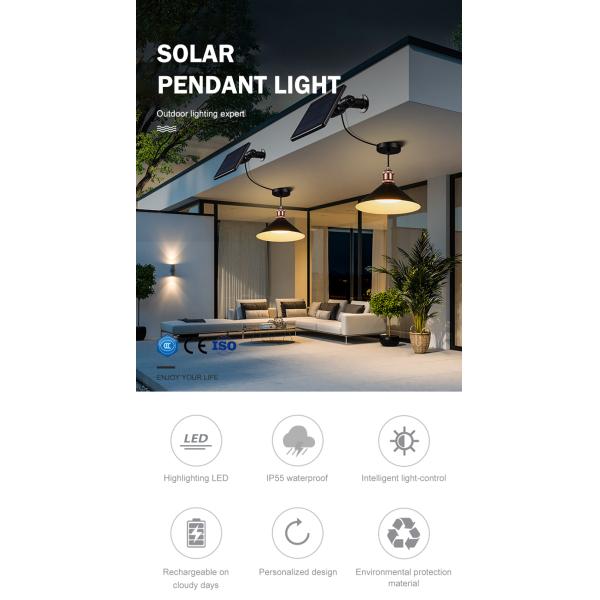 IP65 5W Ceiling Solar Powered Pendant Light Deck To Dawn With 4000mAh Battery