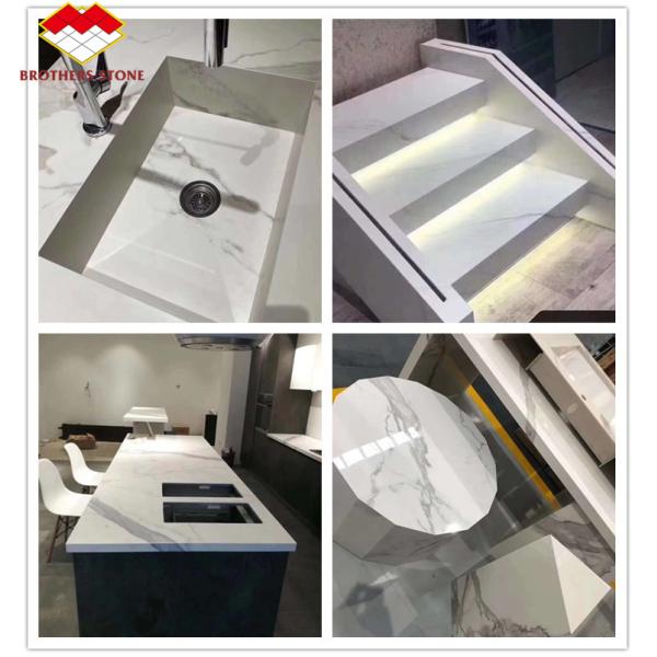 MOHS 6-7 Hardness White Marble Look Porcelain Tile Stairs with Customized Design