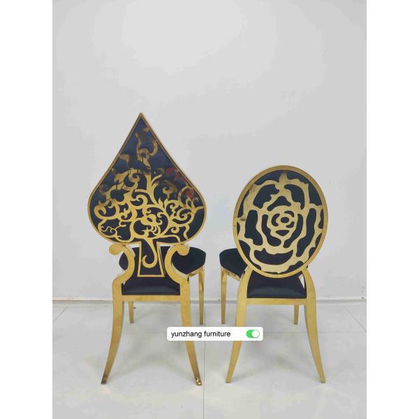 Fancy Gold Wedding chair stackable luxury design white cushion