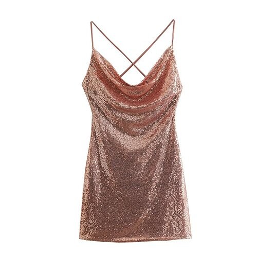 OEM maufactory Sexy Sleeveless Temperament Sequins Polyester Skirt V Neck Skirt Dress