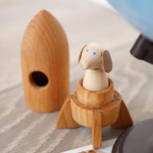 Multifunctional Wooden Rocket Toy , Wooden Activity Rocket With Astronaut Dog
