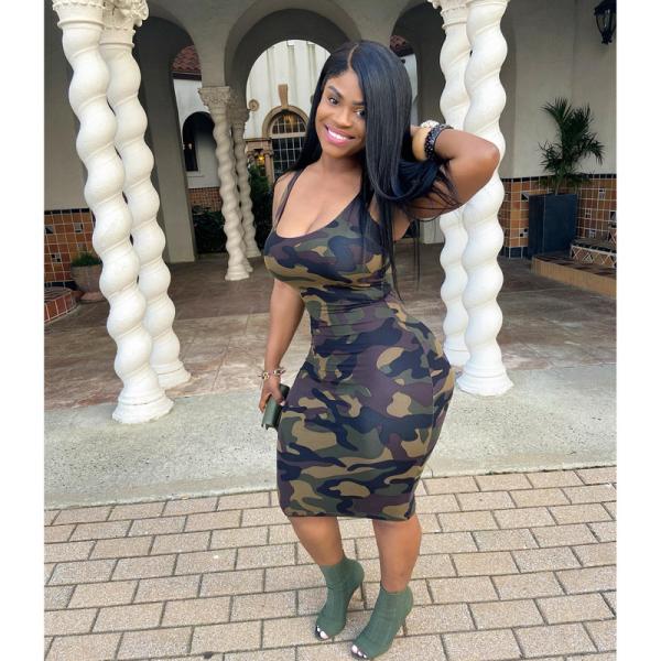 Camouflage Ladies Maxi Dress U Neck Strap Dress With Wrap Arm