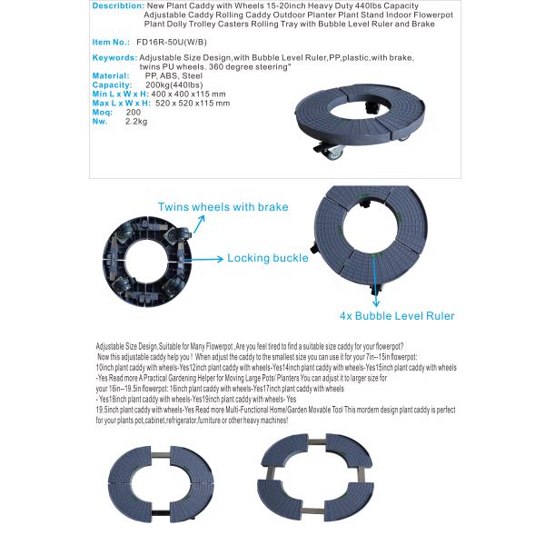 New Plant Caddy with Wheels 15-20inch Heavy Duty 440lbs Capacity Adjustable Caddy Rolling Caddy Outdoor