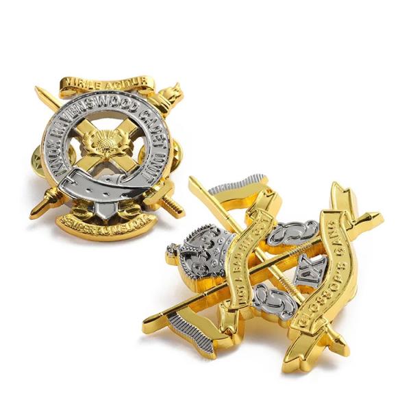 Metal Badge Custom Pins Two Tone Plating Gold Nickel Embossed 3D Badge Brooch