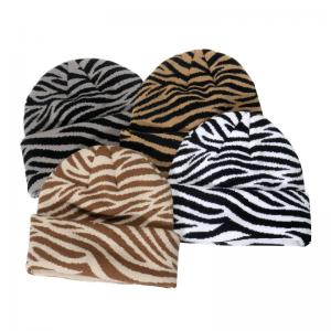 Quality Casual Versatile Striped Zebra Print Thermal Knit Hat for women for sale
