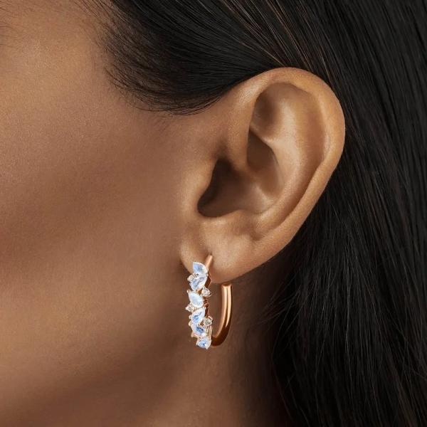 Vintage S925 Rose Gold Plated White Zircon Jewelry Wholesale Moonstone Jewelry Fine Design Factory Earring