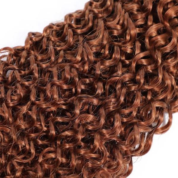 #30 Medium Auburn Kinky Curly Remy Human Hair Bundles Sew In Weave Bundles Brazilian Bundle Deals