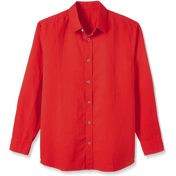 Large Red Tab Cuff Mens Casual Linen Shirts washable With Shirt Collar