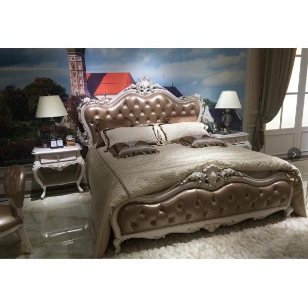 French Classical European Solid Wood Furniture Flower Craft 3D Manual Bed