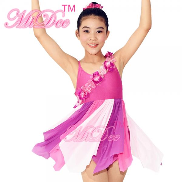 Buy Three Tier Color Modern Dance Costumes / Lyrical Dance Wear Floral Band Across Bodice at wholesale prices