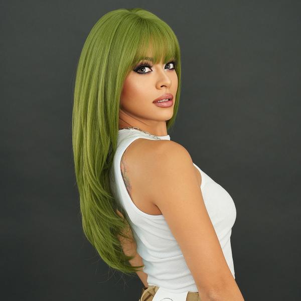 Fashion Long Straight Hair Green Synthetic Wigs For Women