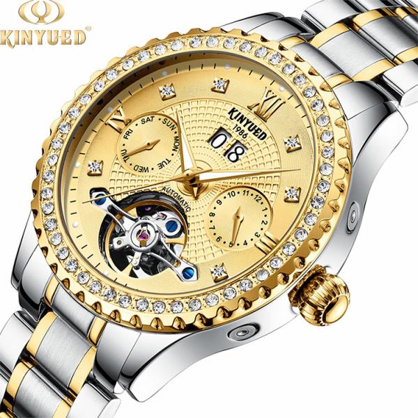 Buy Chronograph Luxury Mechanical Watches Gold Dial 30M Daily Waterproof at wholesale prices