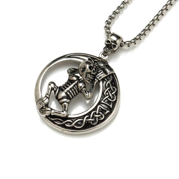 Fashion Jewelry Long Chain Round Skull Shape Stainless Steel Necklace