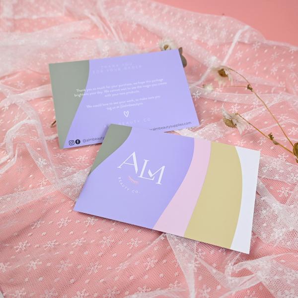 Custom Logo Printing Business Feedback Cards in Purple for Small Business Promotion