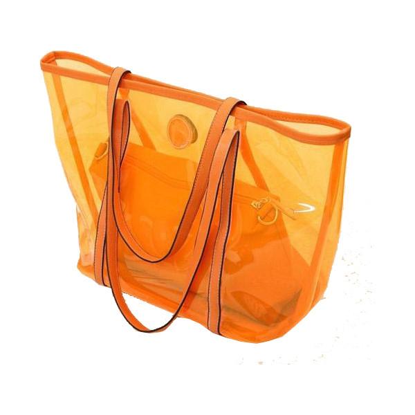 Buy Transparent Ladies Tote Bags Clear PVC Handbags , Orange / Red / Blue at wholesale prices