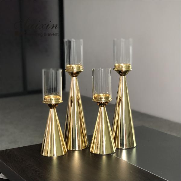 Three Piece Golden Tall Metal Candle Holders Set Candlesticks Small 45CM