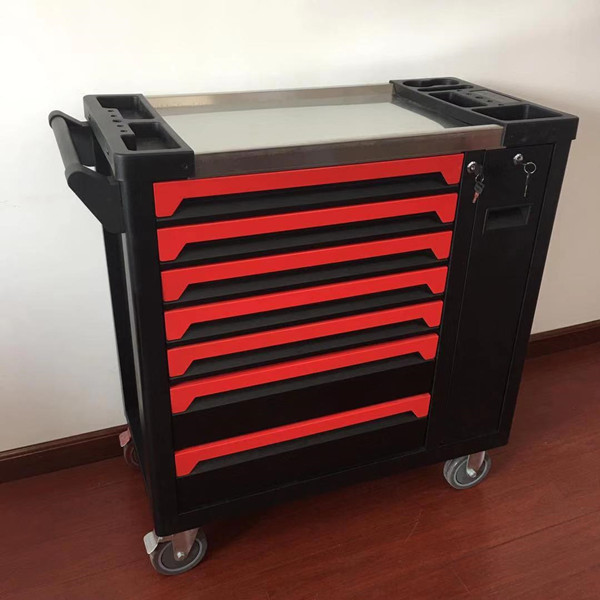 Silent Rubber Wheeled Tool Box Trolley Vertical 7 Drawer Side Cabinet