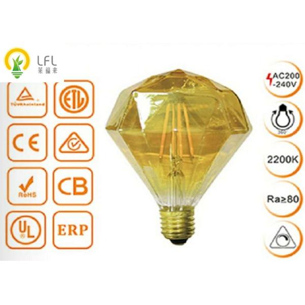 4W 2200K Flat Diamond Decorative LED Bulbs With Golden Glass D64*148mm