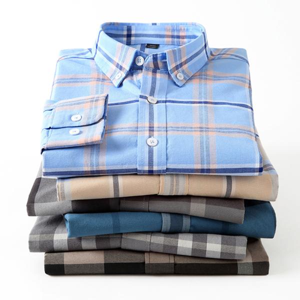 100% Cotton Plaid Western Fashionable Mens Shirts Half Long Sleeve Plus Size In Autumn