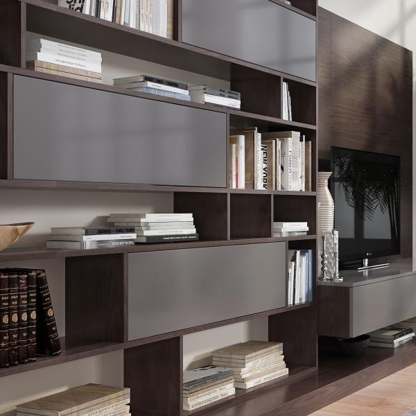 Wooden grain TV cabinet with soft close drawers