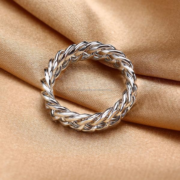 Men Women Silver Gold Stainless Steel Chain Ring 6mm With Invisible Setting Inlay