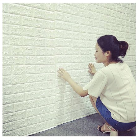 Soft Packages Design Style Waterproof Moistureproof 3D PE Foam Brick Wall Sticker 10mm Thick White Color Wall Decor Wallpaper