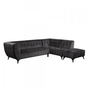 China Multiscene Velvet Luxury Corner Sofa Anti Scratch Black Color on sale